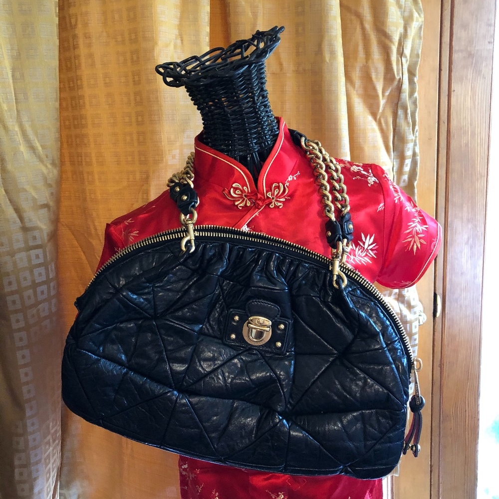 BLACK QUILTED LEATHER MARC JACOBS ITALY BOHO BAG